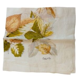 HANKERCHIEF Autumn Foliage Leaves White Cotton Green Tan Brown Fall 12.5"x12.5"